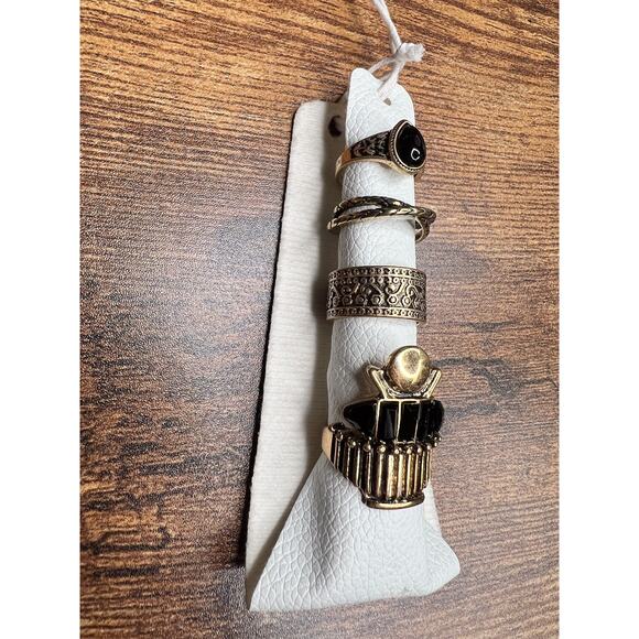 NWT Free People Gold Black‎ Stacking Ring 4 Piece Set One Size - Picture 2 of 5